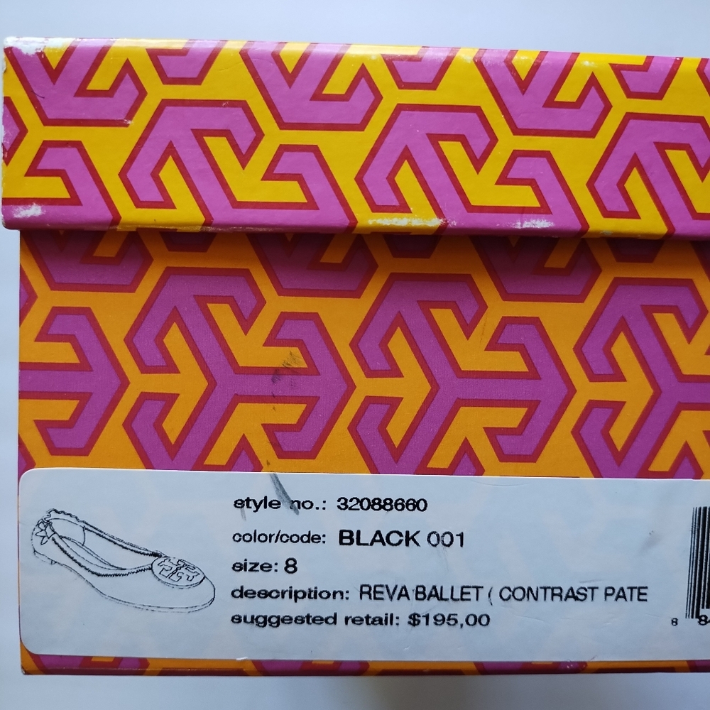 Tory Burch Reva Ballet Slip-On Flats Black Contrast Patent Leather Size 8 - Picture 8 of 16